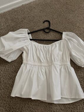 NWOT Express White Puff Sleeve Peplum Blouse